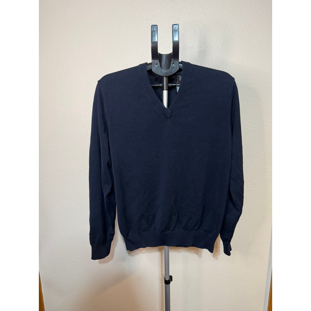 Brooks Brothers Country Club Silk Cotton V-Neck Sweater Mens Large Navy Blue